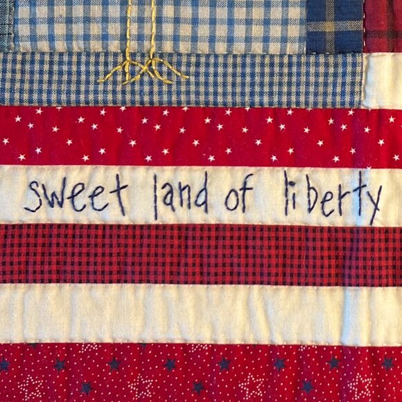 Hand Stitched Folk Art CHICKEN & USA FLAG Patchwork Appliqué Quilt Wall Hanging - Picture 4 of 10